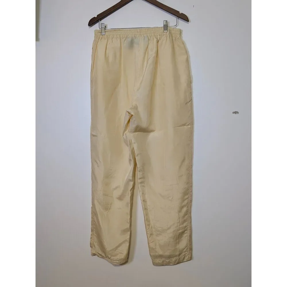 Vintage 90s Silk Butterfly Tracksuit Set Champagne Boho Luxe Size L Pale Yellow - Picture 5 of 15